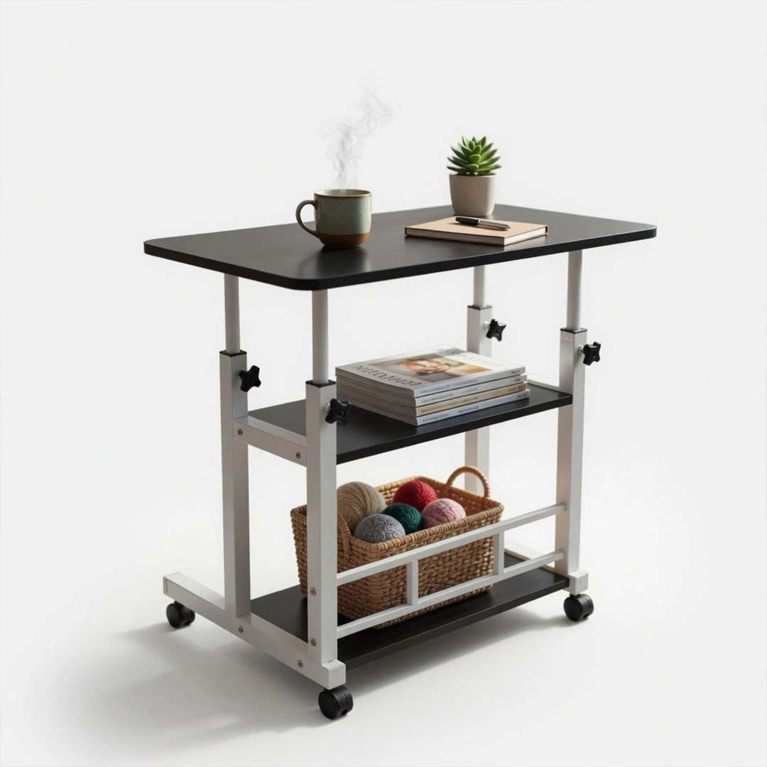 Glide Height Adjustable Computer Table White Frame
